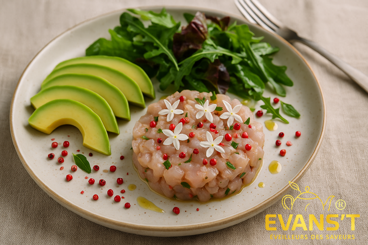 Tartare de dorade au jasmin & poivre rose